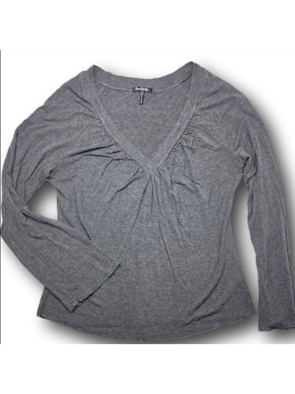 Women's Daisy Fuentes Long Sleeve Tee L Charcoal Heather